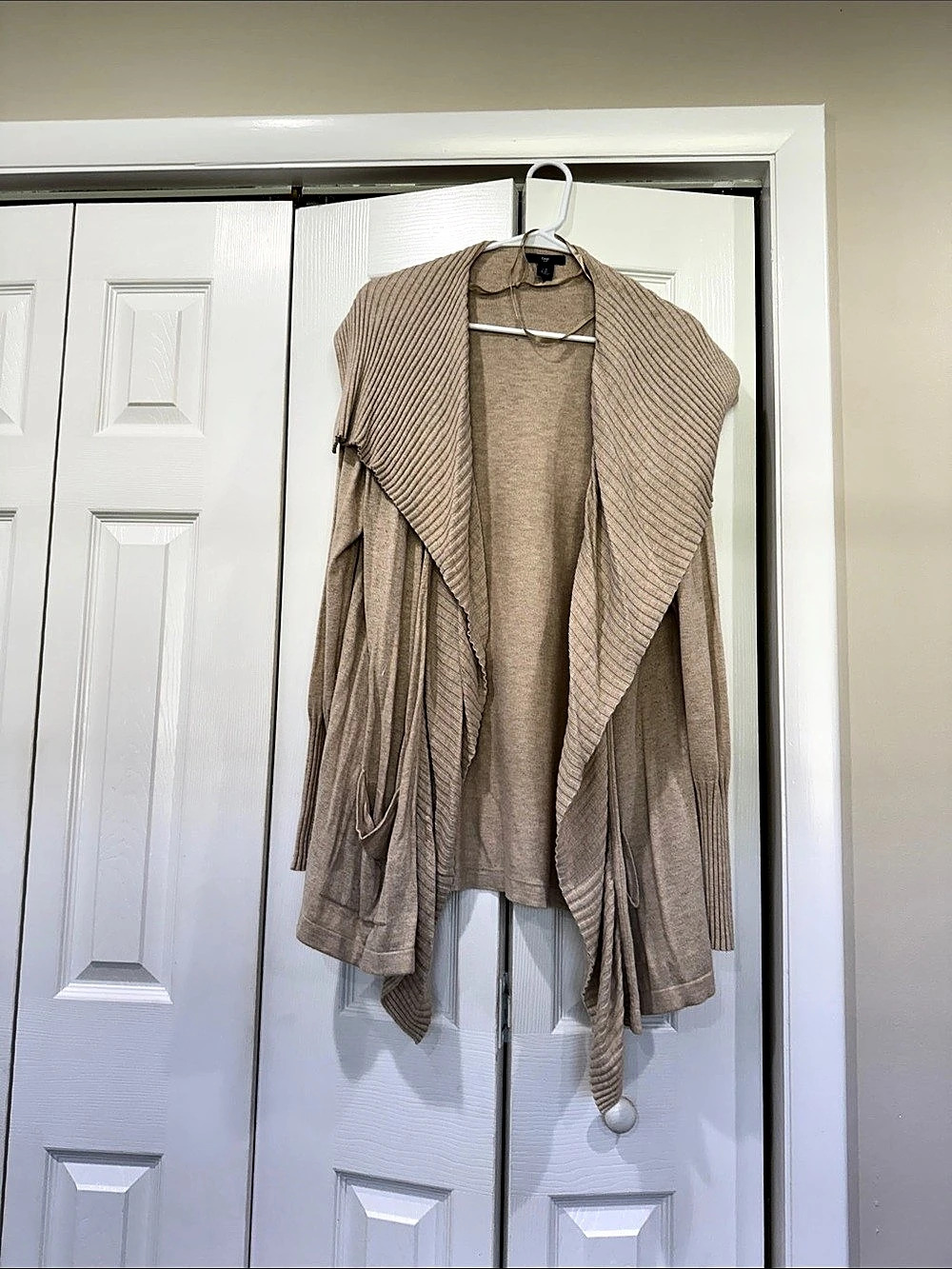 Draped Open Front Sweater in Brown